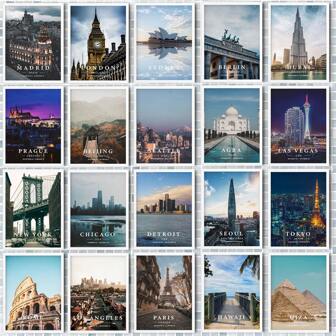 1張A3尺寸的現代藝術設計照片風格名城風景壁畫，防水且可拆卸，客廳或臥室裝飾禮品（不含相框）