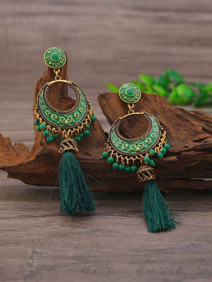 1 Pair Bohemian Style Enamel Drop Tassel Earrings Suitable For Women s Daily Wear And Vacation SHEIN