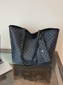 女士大容量手提包，大学生通勤包，单肩包 - 黑色 - 查看 7