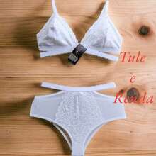 Conjunto Sexy Hot Pant em Tule e Renda Conjunto de Lingerie Sexy