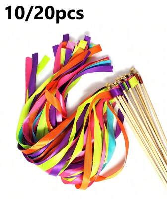 10/20 Pcs Colorful Satin Ribbon Wedding Stick, Mixed Color Wedding Wands With Gold Bells For Wedding Decoration For Birthday Wedding Parties Home And Scene Decoration Theme Party Supplies Best Gifts, Wedding Decor, Home Decor, Room Decor Party Favors Bride Graduation Birthday Decorations Party Decorations Bachelorette