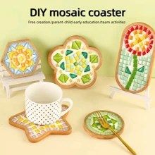 Wooden Round Coasters, Mosaic Coasters - Round & Square Coasters, Handmade Mosaic Crafts DIY Set, Affordable DIY Woodworking Gifts, Homemade Father's Day Gift,Crafts,Craft Kits,Crafts For Kids,Craft Supplies>Diy Crafts,Diy Sets,Craft Kit Wooden