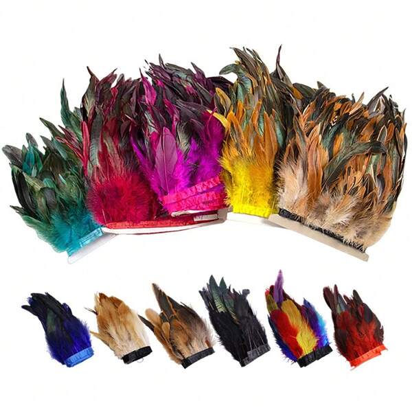 1M 15-20cm/6-8inch Carnival Artificial Rooster Feather Trim Sewing Clothing Decorative DIY Feather Crafts Headwear Back To School Season Plume Party Wedding Handmade Accessories
