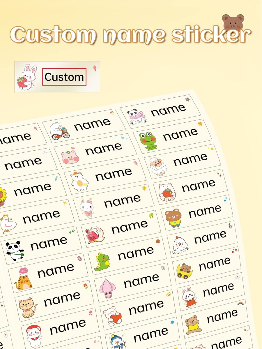84pcs, Custom Cartoon Pattern Name Stickers, Personalized Labels Transparent Custom Name Stickers, Water Cup Stationery Transparent Name Stickers, Waterproof Personal Labels, Office School Stationery Scrapbook Stickers, Gift Labels, Party Supplies Labels - Transparent - View 1