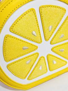 حقيبة بشكل فاكهة أنيقة ومتعددة الاستخدامات، حقيبة كتف لطيفة بشكل ليمون للنساء، مثالية للعطلات وموضة الشارع، حقيبة كتف مزينة بتفاصيل مربعات دانتيل Y2K اللامعة