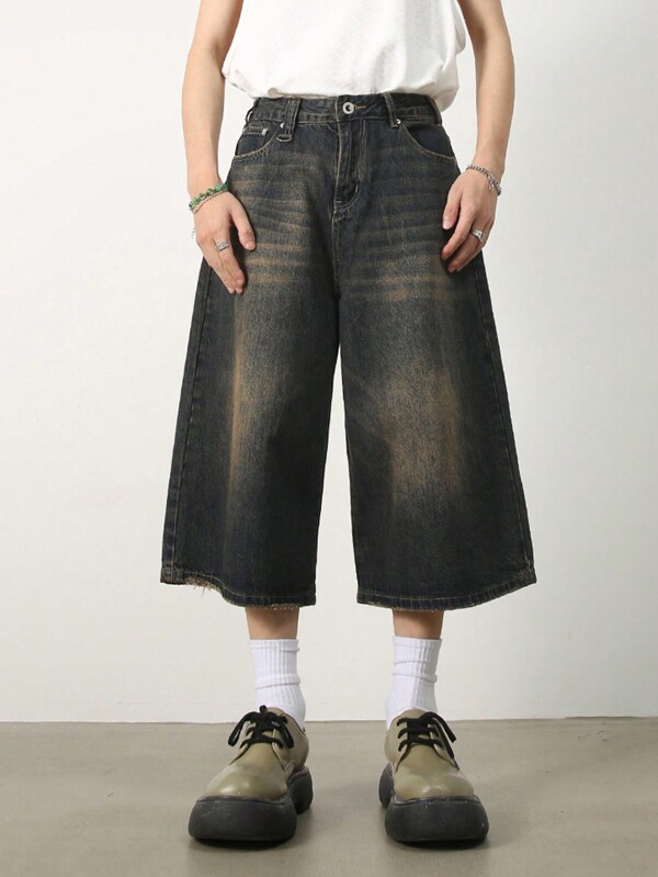 INFLATION Men's Vintage Washed Loose Fit 7/8 Straight Leg Jeans