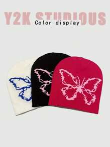 1入Y2K風格男女適用織花透明網眼蝴蝶結針織帽，適合街頭派對、秋冬戶外活動，防風保暖