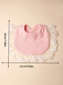 2pcs Soft And Stretchy Lace Ruffle Trim Baby Bib Set In Candy Colors, Suitable For Daily Use