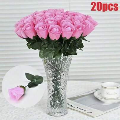 20 piezas de Rosas artificiales/Flores de seda/Flores falsas, adecuadas para decoración de sala de estar, accesorios de boda, regalo del Día de San Valentín (jarrón no incluido), Día de San Valentín, Regalo