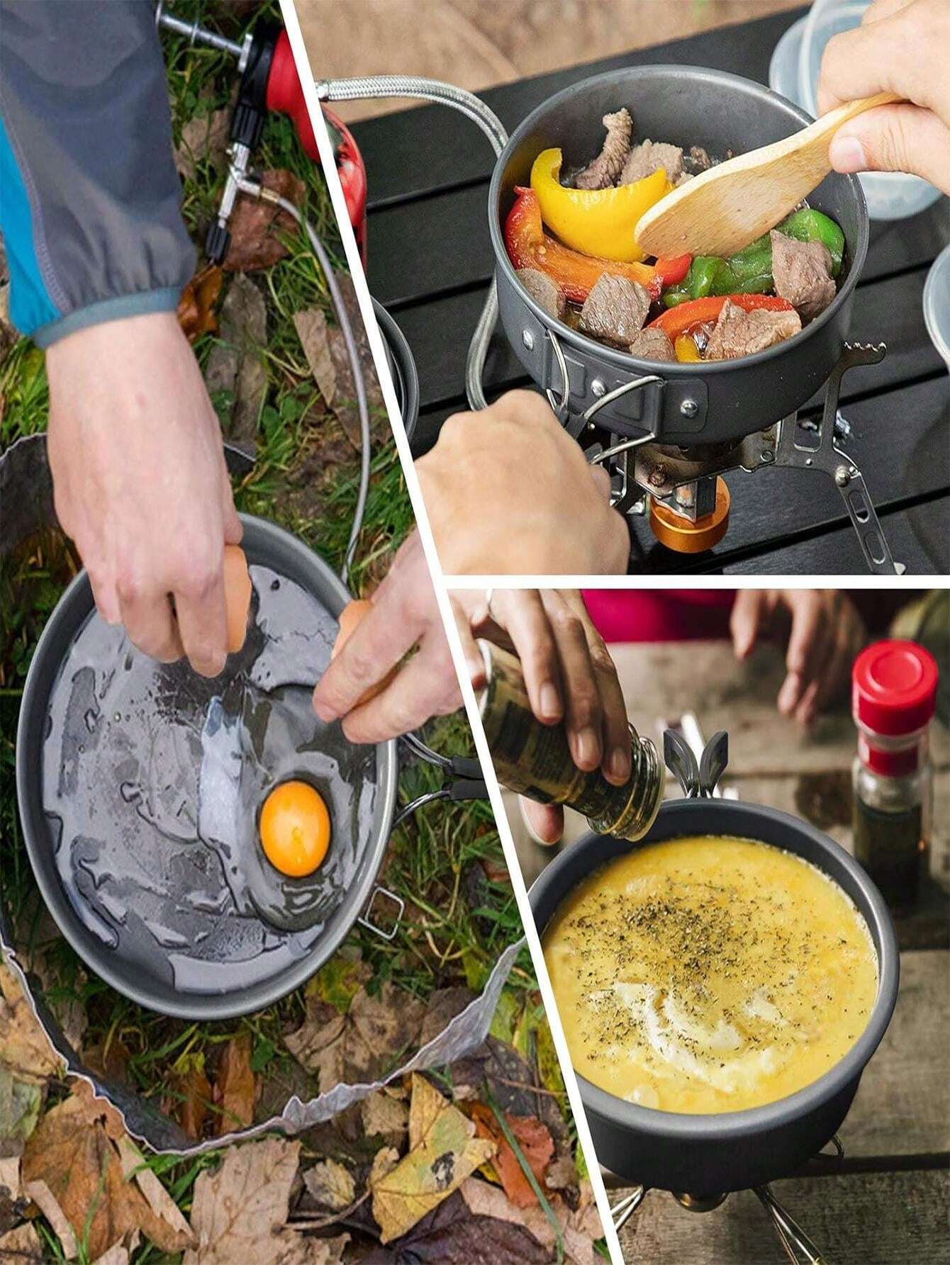 1pc Foldable Camping Cooking Utensil Set With Tea Kettle And Fry Pan, Lightweight Pot, Mesh Bag