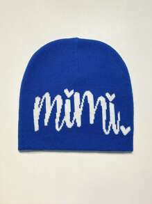 1pc Unisex Y2K Style Fashionable Knitted Hat With Houndstooth Pattern, Letter 'Mimi' And Heart-Shaped Decoration. Suitable For Street Wear, Parties And Outdoor Activities In Autumn And Winter, Warm And Insulating Knit Hat - Letter - View 7