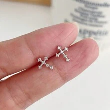 1 Stück modische 925 Sterling Silber & Kubikzirkonia zierliches Kreuz Ohrring Stud, hypoallergener Schmuck für Ostern/Festival/Geschenk/Alltagskleidung, Frauen