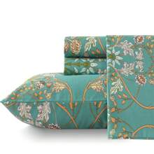 Zusbest Zusbest 4 Pcs Percale Cotton Teal Blue Bed Sheets Set Boho American Style Bedding Luxury Soft Breathable Crisp Bed Deep Pocket Fitted Sheet For All Season