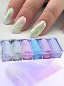 6pcs Nail Stickers, Holographic Gradient Lace, Honeycomb, Grid Fiber Pattern Full Nail Art Decals, DIY Nail Accessories Suitable For Women And Girls