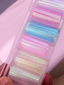 6pcs Nail Stickers, Holographic Gradient Lace, Honeycomb, Grid Fiber Pattern Full Nail Art Decals, DIY Nail Accessories Suitable For Women And Girls