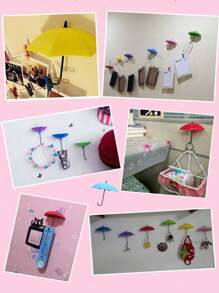 3pcs Umbrella Shaped Adhesive Hooks, Suitable For Organizing Various Small Items In Kitchen And Bathroom