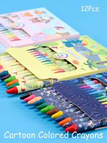 12 piezas, Set de 12 colores de mini crayones de estilo de dibujos animados, crayones para estudiantes, pinceles para pintar, pasteles de aceite, de vuelta a la escuela