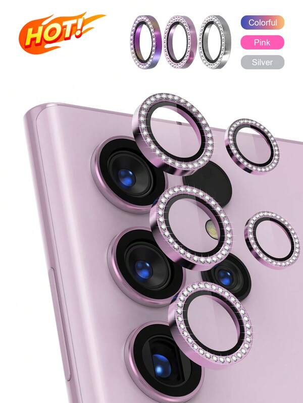 1 Set, Camera Lens Protection, 9H Tempered Glass Metal Ring Camera Cover Screen Protector Decorative Accessories, Compatible With Samsung S22/S23/S24 Ultra/S25 Ultra, Anti-Fall, Waterproof, Scratch-Resistant, Shatterproof, Auto-Adhering Gift For Birthday, Family, Friends Sparkling Crystal, Lens Protector, Phone Accessories