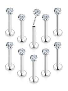 10 pièces Anneau de lèvre à pression en acier inoxydable / acier chirurgical de 20G 18G 16G, bijoux Labret, Anneau de lèvre Monroe, Clou de cartilage, Boucles d'oreilles spirale pour Tragus, Boucles d'oreilles en spirale, Anneau de nez, Bijoux de piercing Medusa, pour hommes et femmes, avec cubic zirconia cubique de 3 mm