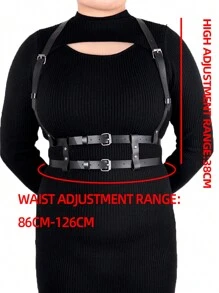 1件加大码女士PU皮革束缚腰带，时尚外穿腰带，万圣节束缚带 - 黑色 - 查看 6