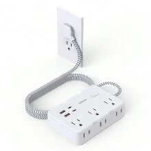JcBlaon Flat Plug Surge Protector Power Strip, 5 Ft Braided Flat Extension Cord With 4 USB Charger(2 USB C), 6 AC Outlets Compact Desk Charging Station Wall Mount For Office, School, Dorm