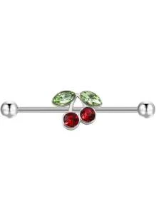 1 件心形方晶锆石樱桃水晶不锈钢工业杠铃耳环，长螺旋耳锥塞，适合女性日常佩戴耳洞首饰情人节 - 銀色 - 查看 12