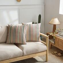 1入現代北歐風格彩色編織點紋靠墊套，適用於臥室、沙發、汽車，僅含靠墊套 - 黑色 - 查看 3