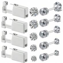 9PCS Piercing Kit-4PCS Disposable Premium Sterile Ear Piercing Gun+5pcs Silver/Golden Color Cubic Zirconia Fake Diamond CZ Flat Back Stud - Multicolor - View 14