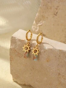 GEREIT 1 Pair 18K Stainless Steel Natural Stone Radiating Wheat Earrings, Suitable For Women's Daily Wear (Natural Stone Veining Is Random)