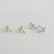 1 Stück modische 925 Sterling Silber & Kubikzirkonia zierliches Kreuz Ohrring Stud, hypoallergener Schmuck für Ostern/Festival/Geschenk/Alltagskleidung, Frauen