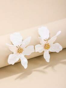 1 par de aretes grandes de flores blancas acrílicas exageradas y elegantes para mujeres, perfectos para viajes, vacaciones y fotografía de estilo dulce - flores grandes - Ver 2