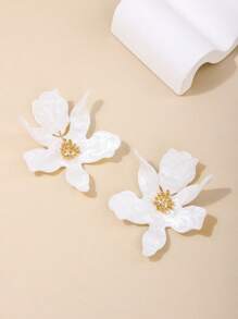 1 par de aretes grandes de flores blancas acrílicas exageradas y elegantes para mujeres, perfectos para viajes, vacaciones y fotografía de estilo dulce - flores grandes - Ver 3