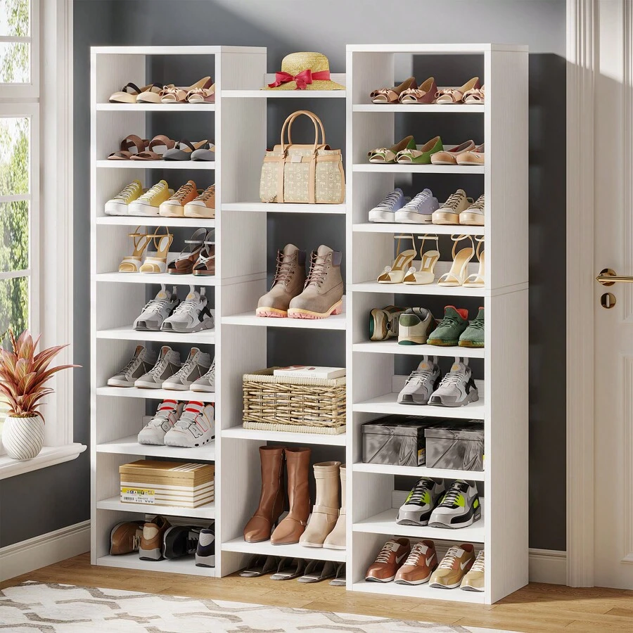 Tribesigns 14-Tier Shoe Rack, Freestanding Tall Shoe Shelf, White Wooden Shoe Storage Cabinet With 22 Open Cubbies, 46 Pairs Wide Entryway Shoe Organizer For Entryway, Living Room, Decor Home Furniture, White - trắng - Xem 1