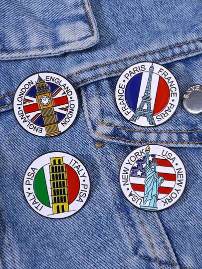 شارة سبيكة مطلية بالزيت المخصص مع أشكال عشوائية ملونة لبرج البيتزا، برج بيغ بن، برج إيفل، وتمثال الحرية للارتداء اليومي للنساء، السفر، الأوقات الحرة والعطلات، دبوس إكسسوارات للملابس والحقائب والحقائب المدرسية والمكتبية، قمصان، سترات، مجوهرات، ملابس هالوين، هدايا مضحكة وجميلة للمعلمين، إكسسوارات الزي والحقائب