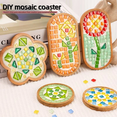 Wooden Round Coasters, Mosaic Coasters - Round & Square Coasters, Handmade Mosaic Crafts DIY Set, Affordable DIY Woodworking Gifts, Homemade Father's Day Gift,Crafts,Craft Kits,Crafts For Kids,Craft Supplies>Diy Crafts,Diy Sets,Craft Kit Wooden