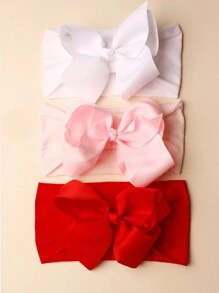 Set de 3 diademas elásticas de nailon de unicolor, suaves y lindas para bebés, adecuado para uso diario y el Día de San Valentín