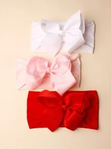 Set de 3 diademas elásticas de nailon de unicolor, suaves y lindas para bebés, adecuado para uso diario y el Día de San Valentín