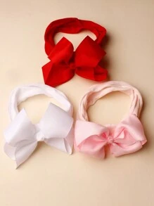 Set de 3 diademas elásticas de nailon de unicolor, suaves y lindas para bebés, adecuado para uso diario y el Día de San Valentín