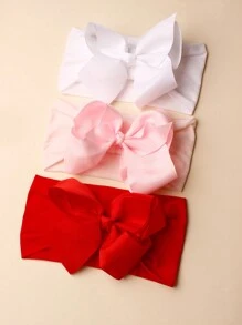 Set de 3 diademas elásticas de nailon de unicolor, suaves y lindas para bebés, adecuado para uso diario y el Día de San Valentín