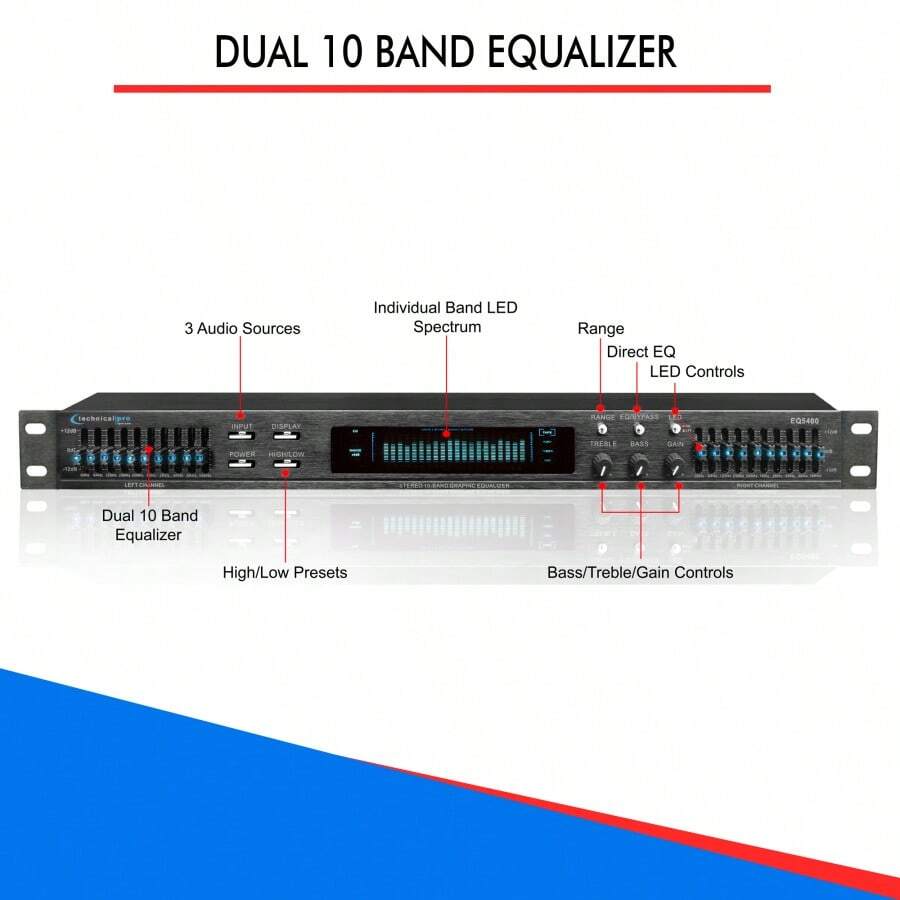 Technical Pro EQ5400 Dual 10 Band Equalizer With LED Indicators And RCA