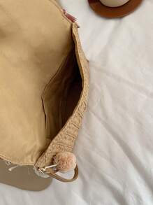 1 bucă geantă țesătă pentru umăr, decorată cu ciucuri cu blocare de culoare, pentru femei, potrivită pentru uz zilnic, întâlnire și cadou