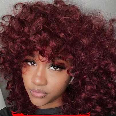 DZfirst 16 Inch Aine Red Curly Wig With Bangs, Heat Resistant Synthetic Fiber Wig For Halloween And Christmas Cosplay