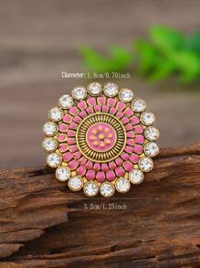 1 Stück Boho-Stil Blumen Ring aus lasergeschnittenem Metall mit Kristallen, geeignet für den täglichen Gebrauch von Frauen, Valentinstag