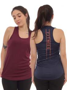 Kit 2 Camiseta Regata Feminina Dry Fit Estampada Poliester Academia