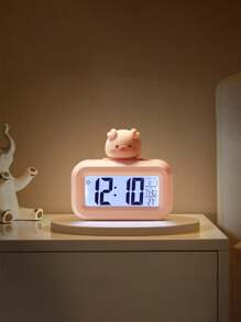 1Pc Cute Pink  Piglet Electronic Alarm Clock,  Electronic Clock Clear Display For Girls Mini Size