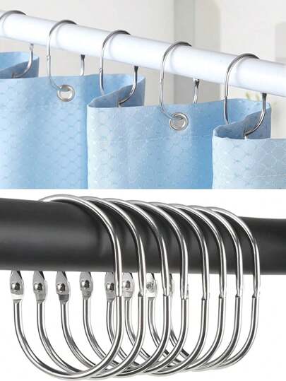 6pcs Shower Curtain Rings, Oval Snap Shower Rings For Curtain, Metal Shower Curtain Rings Rust Proof, Glide Smoothly Shower Hooks For Shower Curtain Rod (Chrome) Home Bathroom Decor