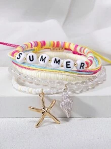 5 sztuk/zestaw ręcznie plecione bransoletki z koralików, w tym rozgwiazdy, muszle morskie, koraliki z motywem błękitnego oceanu, koraliki gliniane, koraliki szklane, w stylu liter i boho, odpowiednie do noszenia na co dzień, wakacji na plaży i jako prezent dla przyjaciół - Bransoletka oceaniczna z rozgwiazdą i muszlą - Zobacz 12