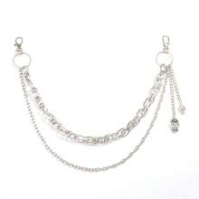 1pc Punk Versatile Skull Metallic Decor Women Street Fashion Double Layer Waist Chain Accessory Summer, School Fall, Autumn, Halloween