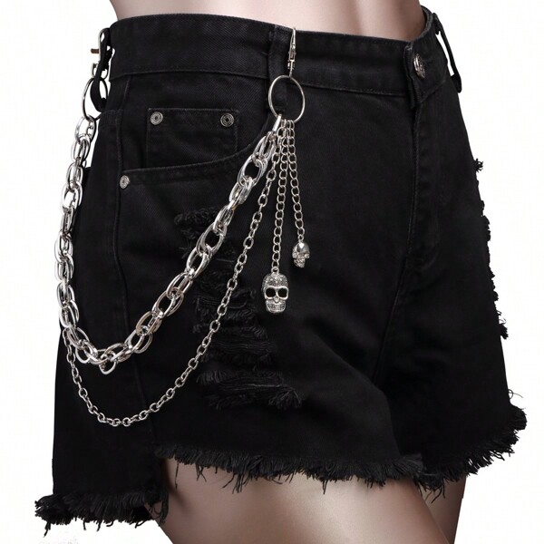 1pc Punk Versatile Skull Metallic Decor Women Street Fashion Double Layer Waist Chain Accessory Summer, School