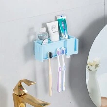 1 pieza Porta cepillos de dientes sin perforación con almacenamiento para montaje en pared, estilo simple, organizador del baño - Multicolor - Ver 7